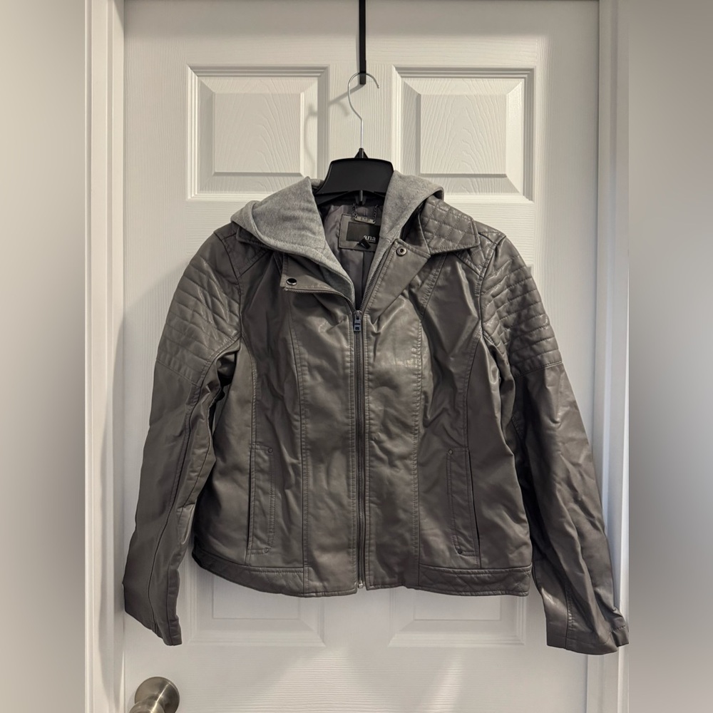 a.n.a. Gray Faux Leather Women's Jacket